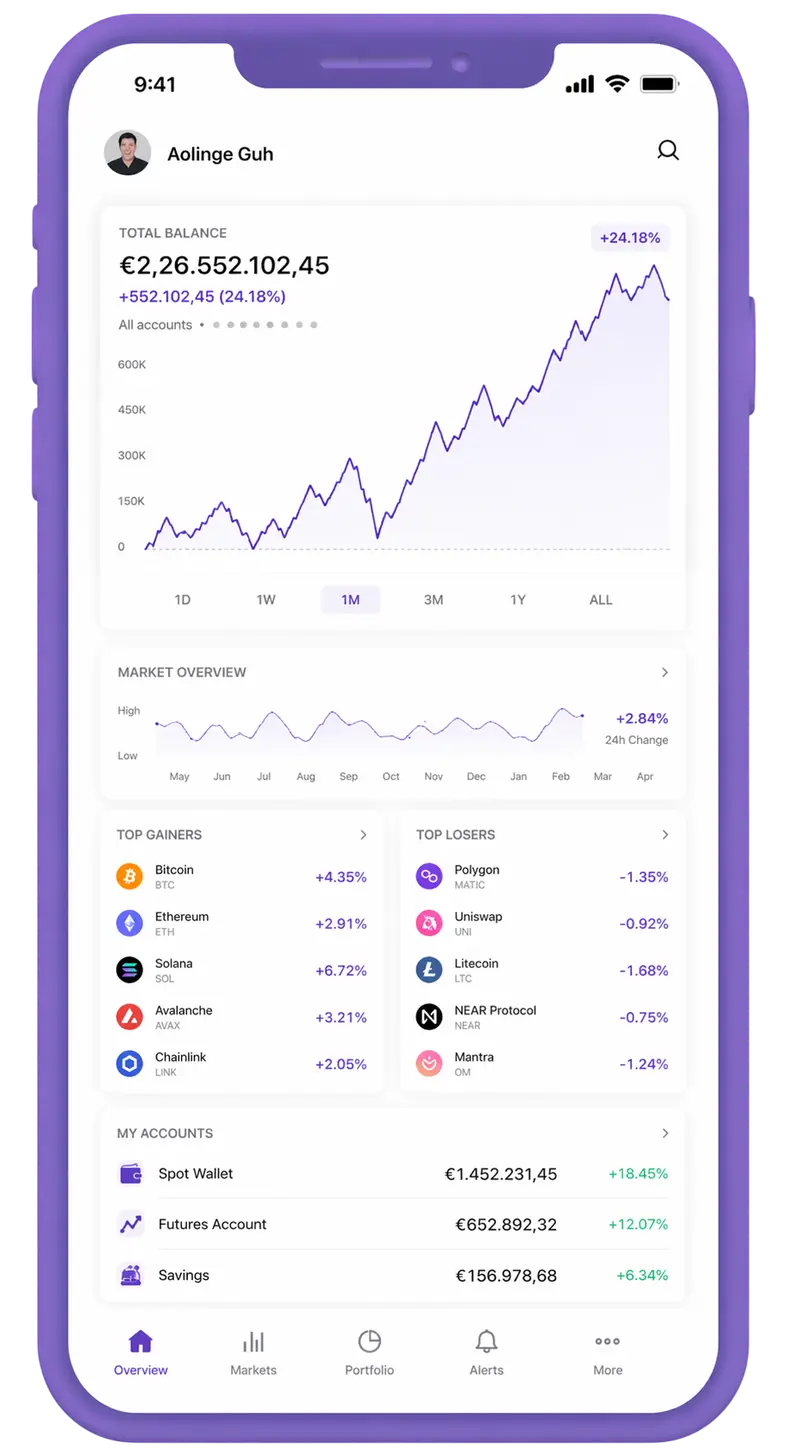 Tutelança mobile app showing portfolio overview
